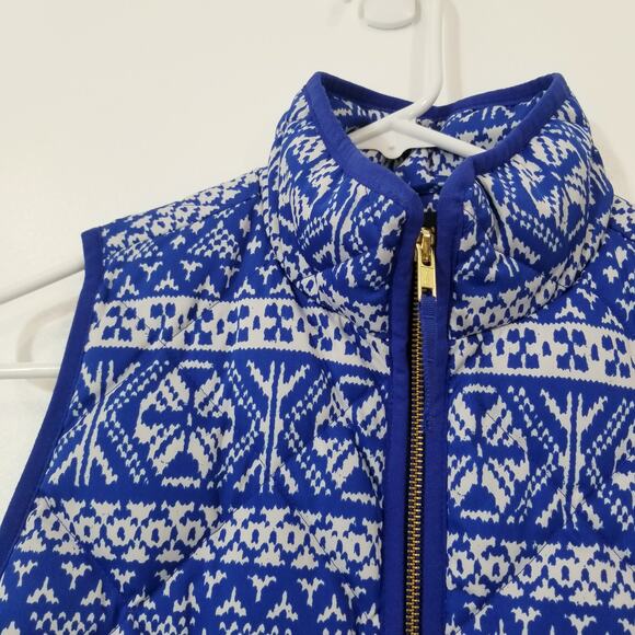 J. Crew Blue Fair Isle Quilted Printed Down Puffer Vest - Picture 8 of 12